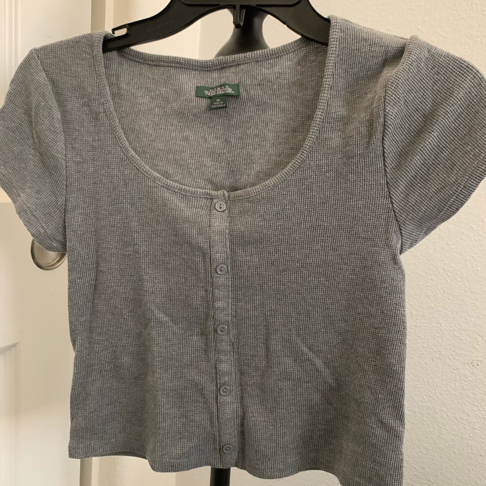 Gray Waffle Short Sleeve Top